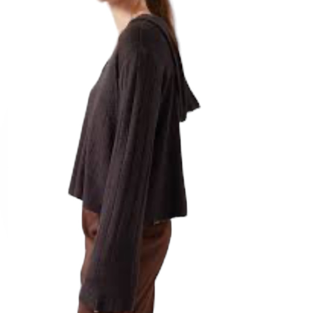 Athleta Harmony Heather Mahogany Brown Black Ribbed Hoodie Oversized 9835